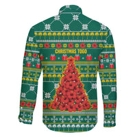 Togo Christmas Family Matching Long Sleeve Bodycon Dress and Hawaiian Shirt with Santa Poinsettia Flower Tree Gifts and African Print Pattern - Wonder Print Shop