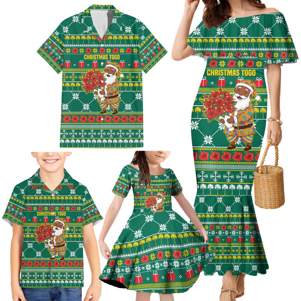 Togo Christmas Family Matching Mermaid Dress and Hawaiian Shirt with Santa Poinsettia Flower Tree Gifts and African Print Pattern - Wonder Print Shop
