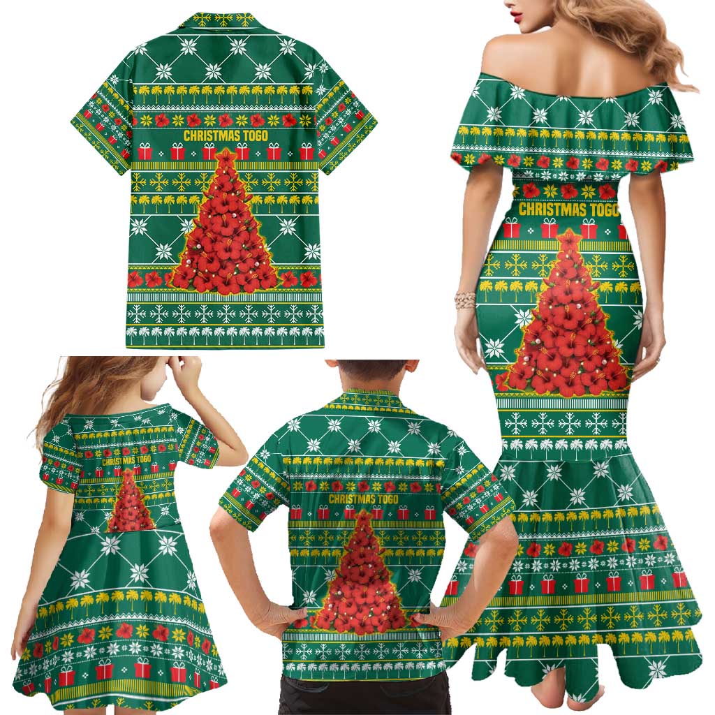 Togo Christmas Family Matching Mermaid Dress and Hawaiian Shirt with Santa Poinsettia Flower Tree Gifts and African Print Pattern - Wonder Print Shop