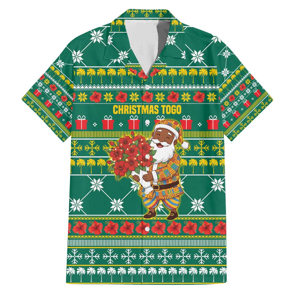 Togo Christmas Family Matching Mermaid Dress and Hawaiian Shirt with Santa Poinsettia Flower Tree Gifts and African Print Pattern - Wonder Print Shop