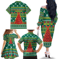 Togo Christmas Family Matching Off The Shoulder Long Sleeve Dress and Hawaiian Shirt with Santa Poinsettia Flower Tree Gifts and African Print Pattern - Wonder Print Shop