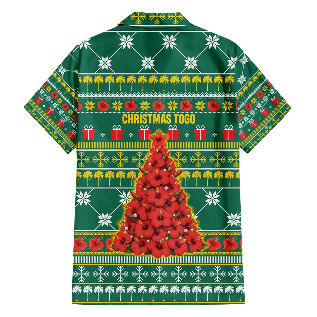 Togo Christmas Family Matching Off The Shoulder Long Sleeve Dress and Hawaiian Shirt with Santa Poinsettia Flower Tree Gifts and African Print Pattern - Wonder Print Shop