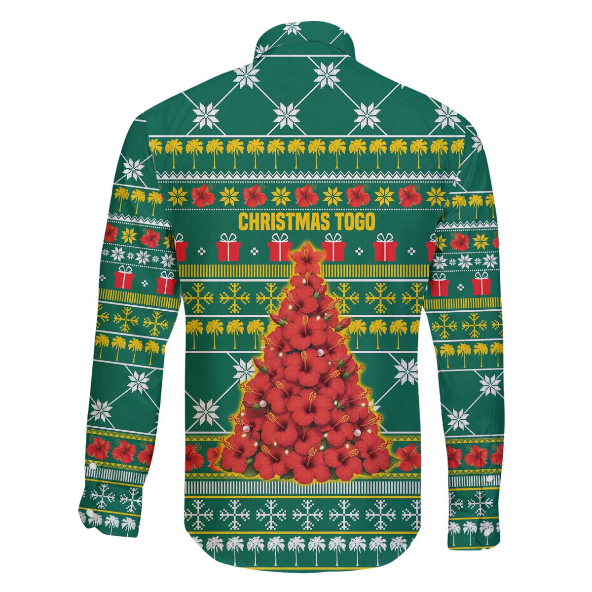 Togo Christmas Family Matching Off The Shoulder Long Sleeve Dress and Hawaiian Shirt with Santa Poinsettia Flower Tree Gifts and African Print Pattern - Wonder Print Shop