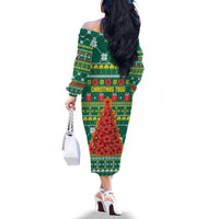 Togo Christmas Family Matching Off The Shoulder Long Sleeve Dress and Hawaiian Shirt with Santa Poinsettia Flower Tree Gifts and African Print Pattern - Wonder Print Shop