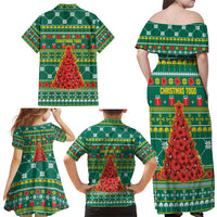 Togo Christmas Family Matching Off Shoulder Maxi Dress and Hawaiian Shirt with Santa Poinsettia Flower Tree Gifts and African Print Pattern - Wonder Print Shop