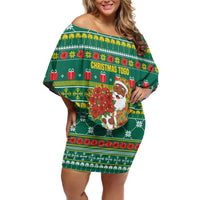 Togo Christmas Family Matching Off Shoulder Short Dress and Hawaiian Shirt with Santa Poinsettia Flower Tree Gifts and African Print Pattern - Wonder Print Shop