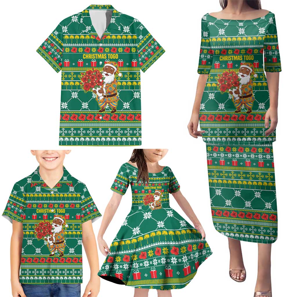 Togo Christmas Family Matching Puletasi and Hawaiian Shirt with Santa Poinsettia Flower Tree Gifts and African Print Pattern - Wonder Print Shop