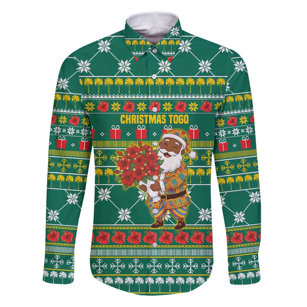 Togo Christmas Family Matching Short Sleeve Bodycon Dress and Hawaiian Shirt with Santa Poinsettia Flower Tree Gifts and African Print Pattern - Wonder Print Shop