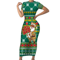 Togo Christmas Family Matching Short Sleeve Bodycon Dress and Hawaiian Shirt with Santa Poinsettia Flower Tree Gifts and African Print Pattern - Wonder Print Shop