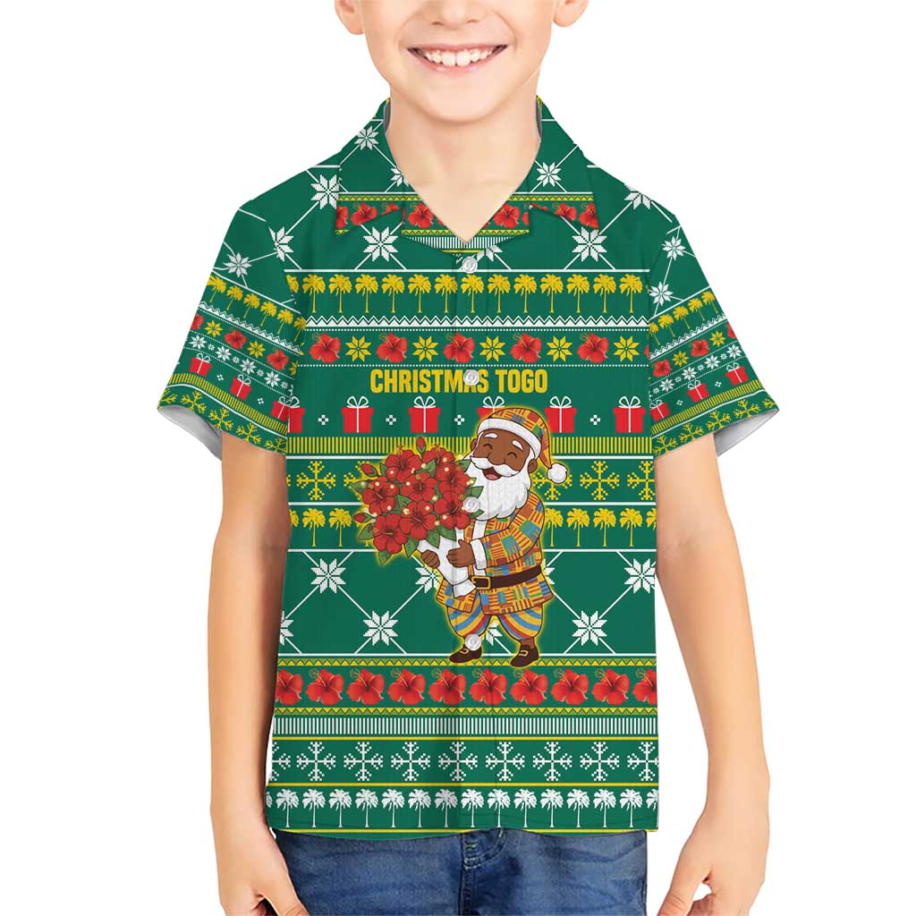 Togo Christmas Family Matching Short Sleeve Bodycon Dress and Hawaiian Shirt with Santa Poinsettia Flower Tree Gifts and African Print Pattern - Wonder Print Shop