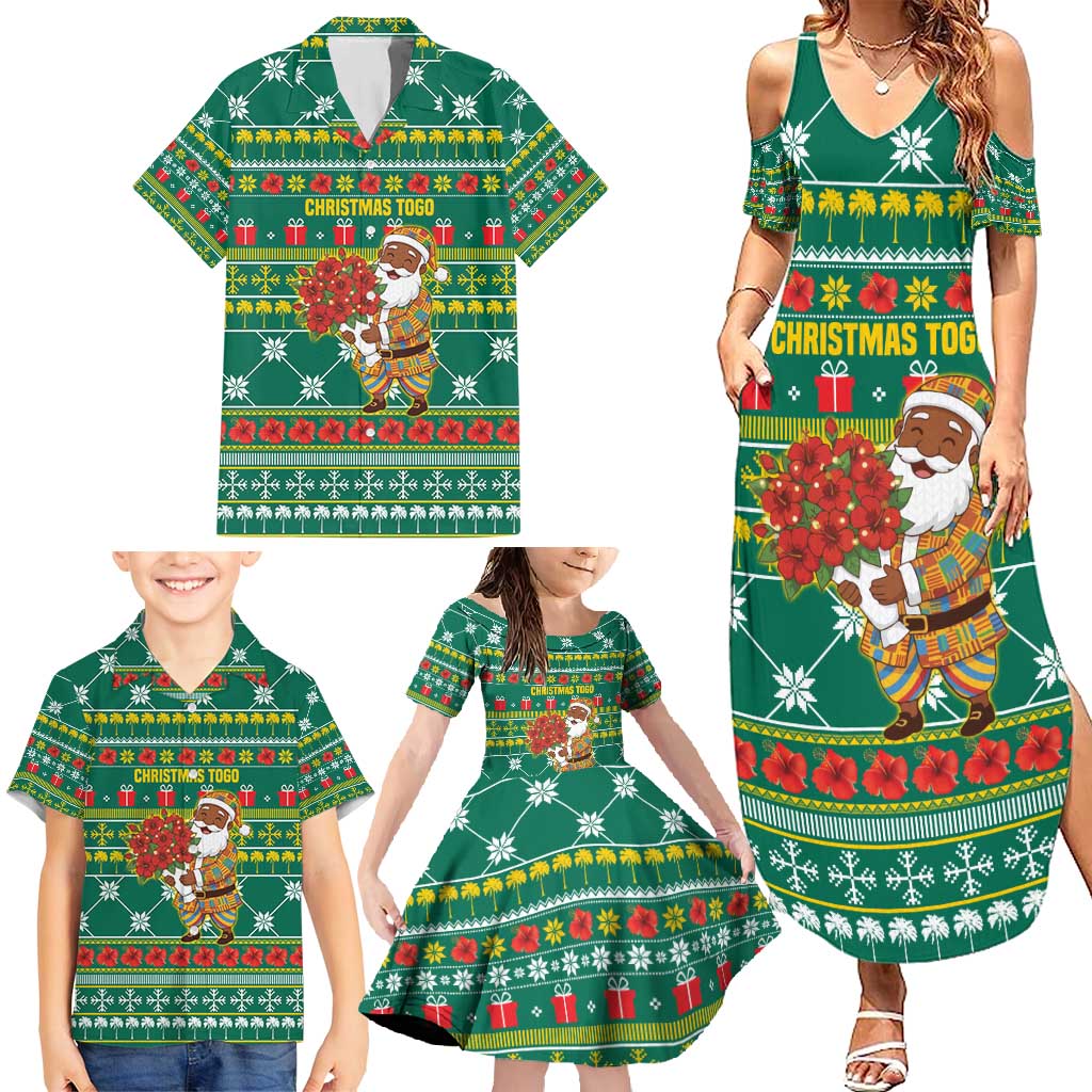Togo Christmas Family Matching Summer Maxi Dress and Hawaiian Shirt with Santa Poinsettia Flower Tree Gifts and African Print Pattern - Wonder Print Shop