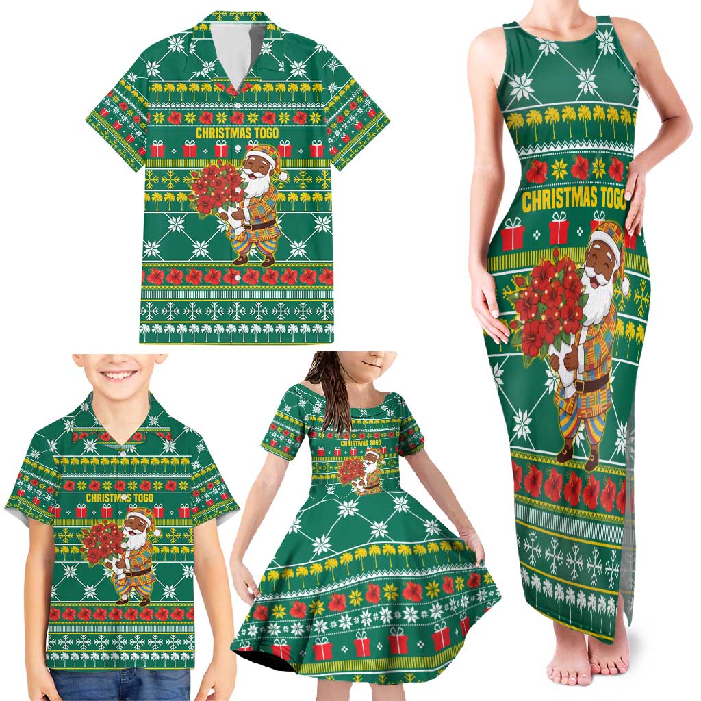 Togo Christmas Family Matching Tank Maxi Dress and Hawaiian Shirt with Santa Poinsettia Flower Tree Gifts and African Print Pattern - Wonder Print Shop
