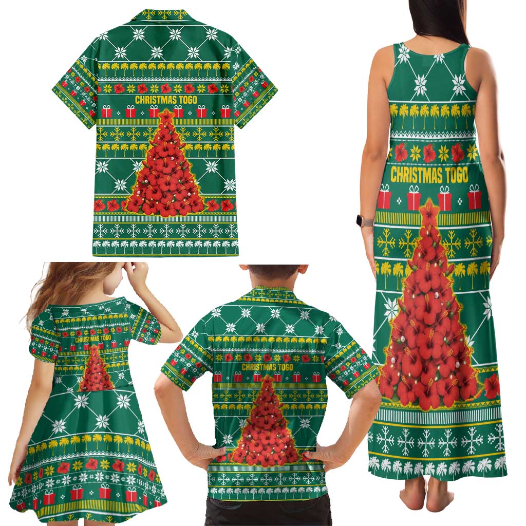 Togo Christmas Family Matching Tank Maxi Dress and Hawaiian Shirt with Santa Poinsettia Flower Tree Gifts and African Print Pattern - Wonder Print Shop