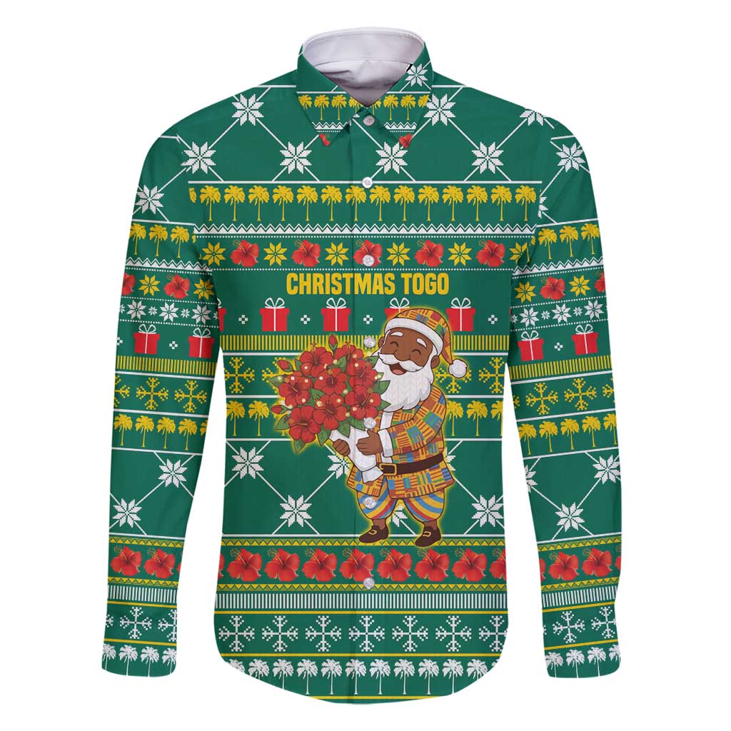 Togo Christmas Family Matching Tank Maxi Dress and Hawaiian Shirt with Santa Poinsettia Flower Tree Gifts and African Print Pattern - Wonder Print Shop