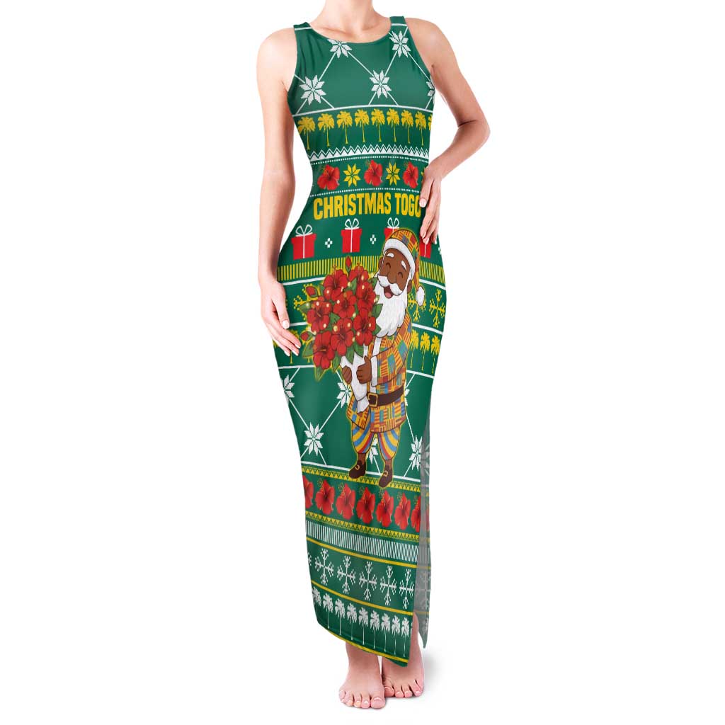 Togo Christmas Family Matching Tank Maxi Dress and Hawaiian Shirt with Santa Poinsettia Flower Tree Gifts and African Print Pattern - Wonder Print Shop