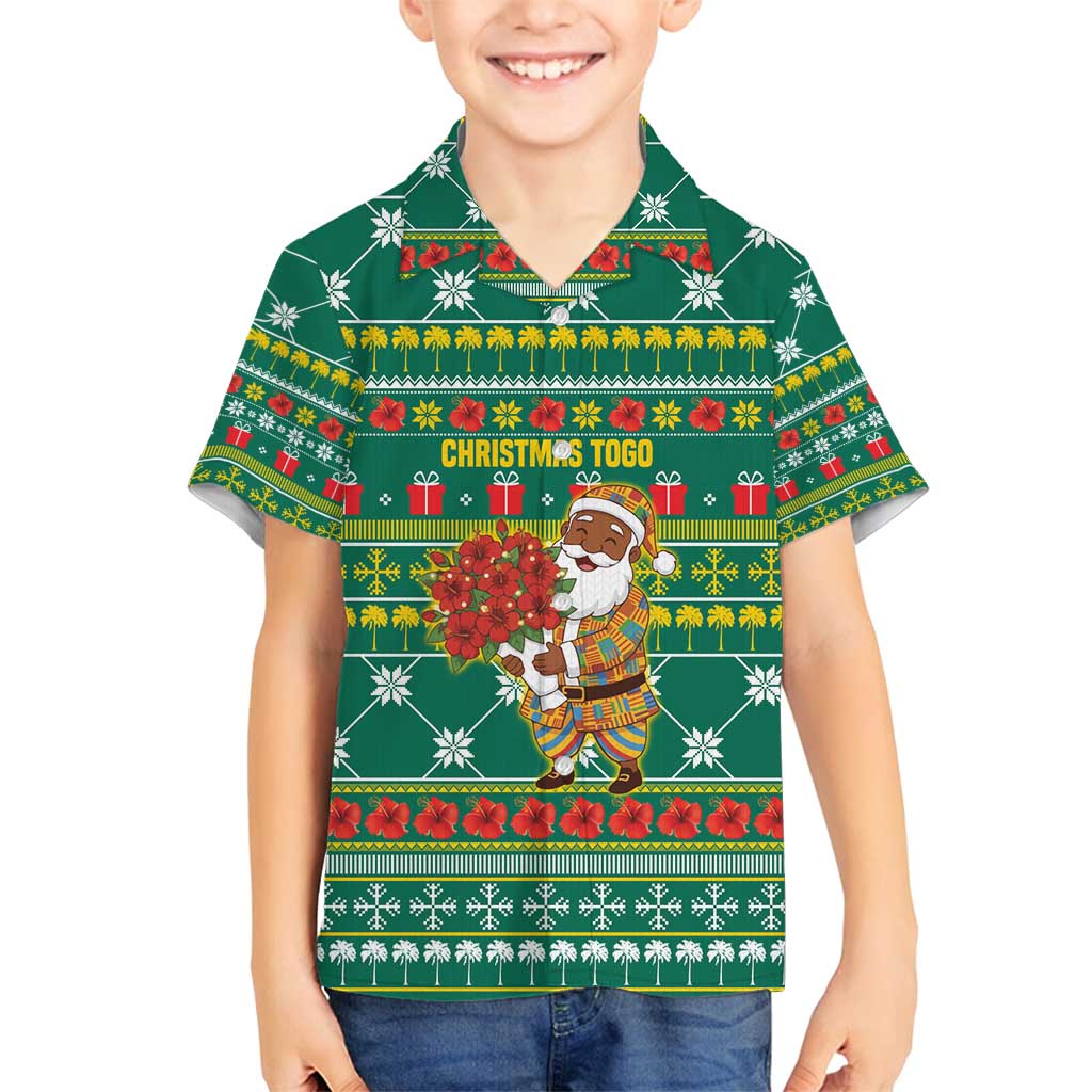 Togo Christmas Family Matching Tank Maxi Dress and Hawaiian Shirt with Santa Poinsettia Flower Tree Gifts and African Print Pattern - Wonder Print Shop