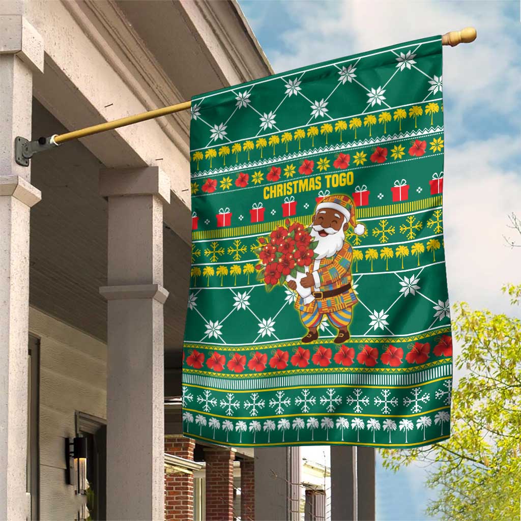 Togo Christmas Garden Flag with Santa Poinsettia Flower Tree Gifts and African Print Pattern - Wonder Print Shop