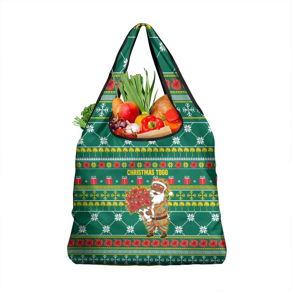 Togo Christmas Grocery Bag with Santa Poinsettia Flower Tree Gifts and African Print Pattern - Wonder Print Shop