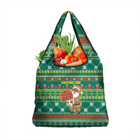 Togo Christmas Grocery Bag with Santa Poinsettia Flower Tree Gifts and African Print Pattern - Wonder Print Shop