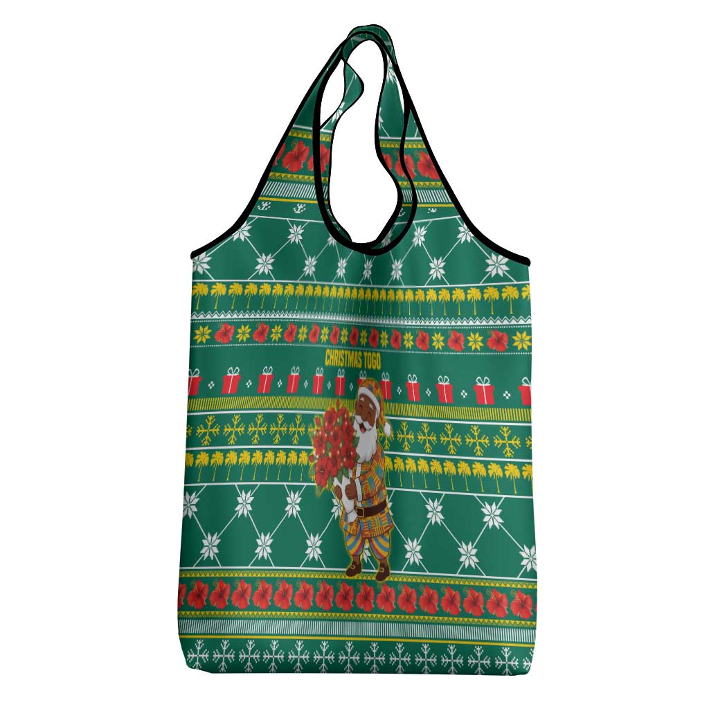 Togo Christmas Grocery Bag with Santa Poinsettia Flower Tree Gifts and African Print Pattern - Wonder Print Shop
