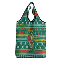 Togo Christmas Grocery Bag with Santa Poinsettia Flower Tree Gifts and African Print Pattern - Wonder Print Shop