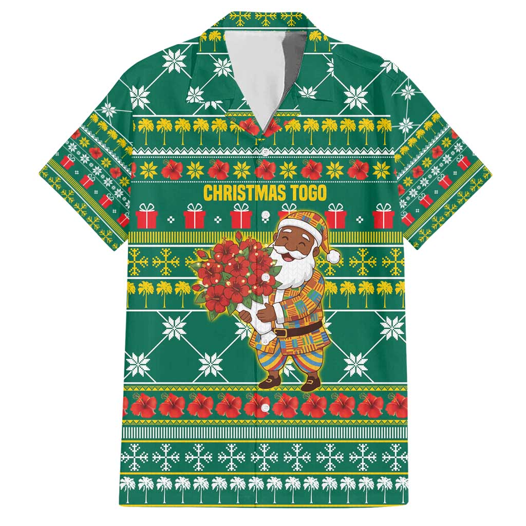 Togo Christmas Hawaiian Shirt with Santa Poinsettia Flower Tree Gifts and African Print Pattern - Wonder Print Shop