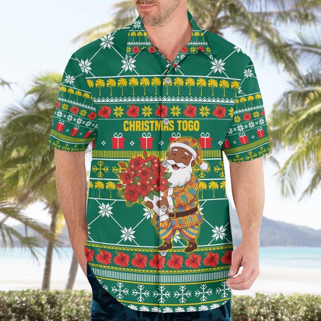 Togo Christmas Hawaiian Shirt with Santa Poinsettia Flower Tree Gifts and African Print Pattern - Wonder Print Shop