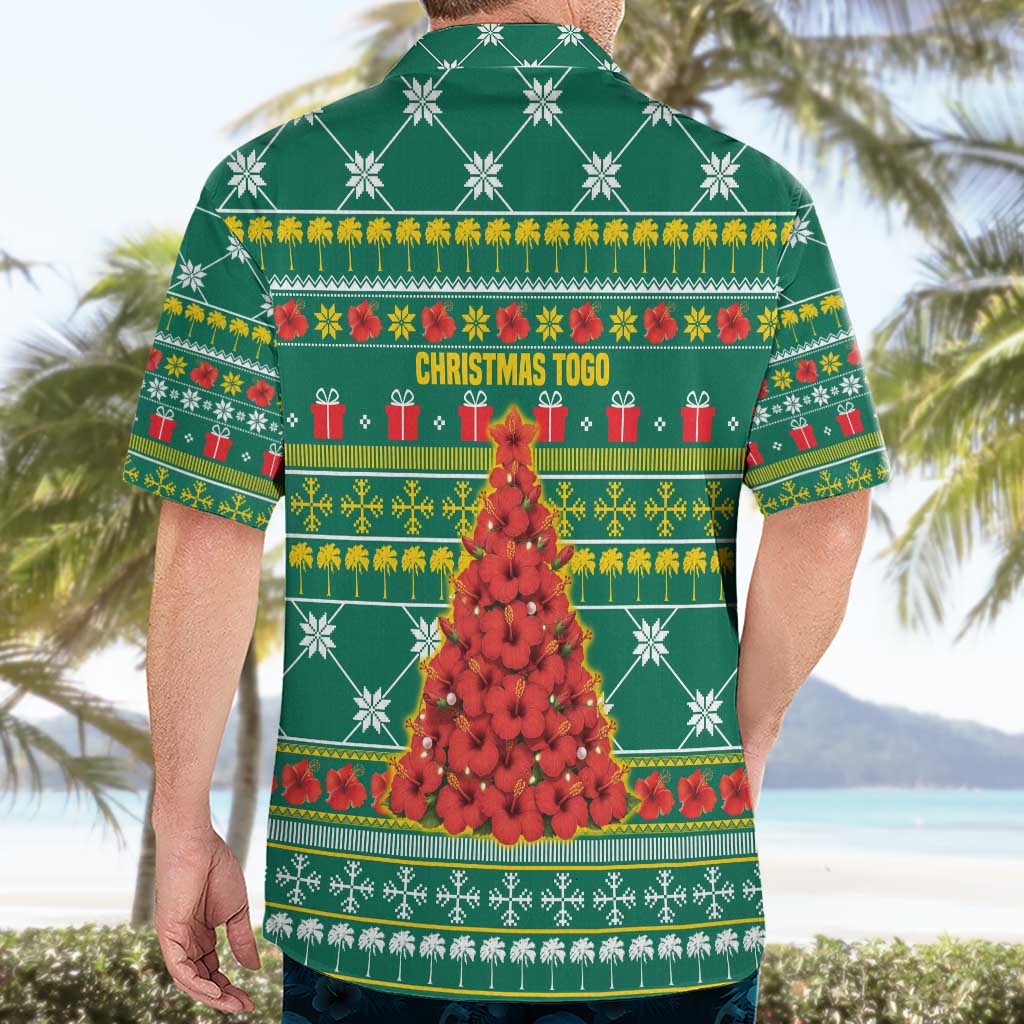Togo Christmas Hawaiian Shirt with Santa Poinsettia Flower Tree Gifts and African Print Pattern - Wonder Print Shop
