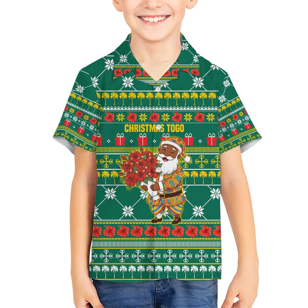 Togo Christmas Hawaiian Shirt with Santa Poinsettia Flower Tree Gifts and African Print Pattern - Wonder Print Shop