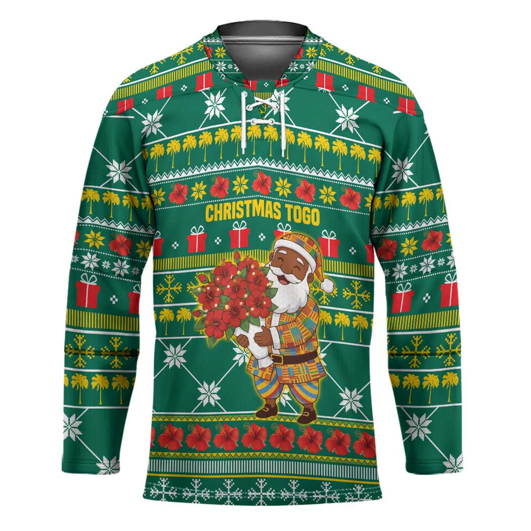 Togo Christmas Hockey Jersey with Santa Poinsettia Flower Tree Gifts and African Print Pattern - Wonder Print Shop