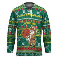 Togo Christmas Hockey Jersey with Santa Poinsettia Flower Tree Gifts and African Print Pattern - Wonder Print Shop
