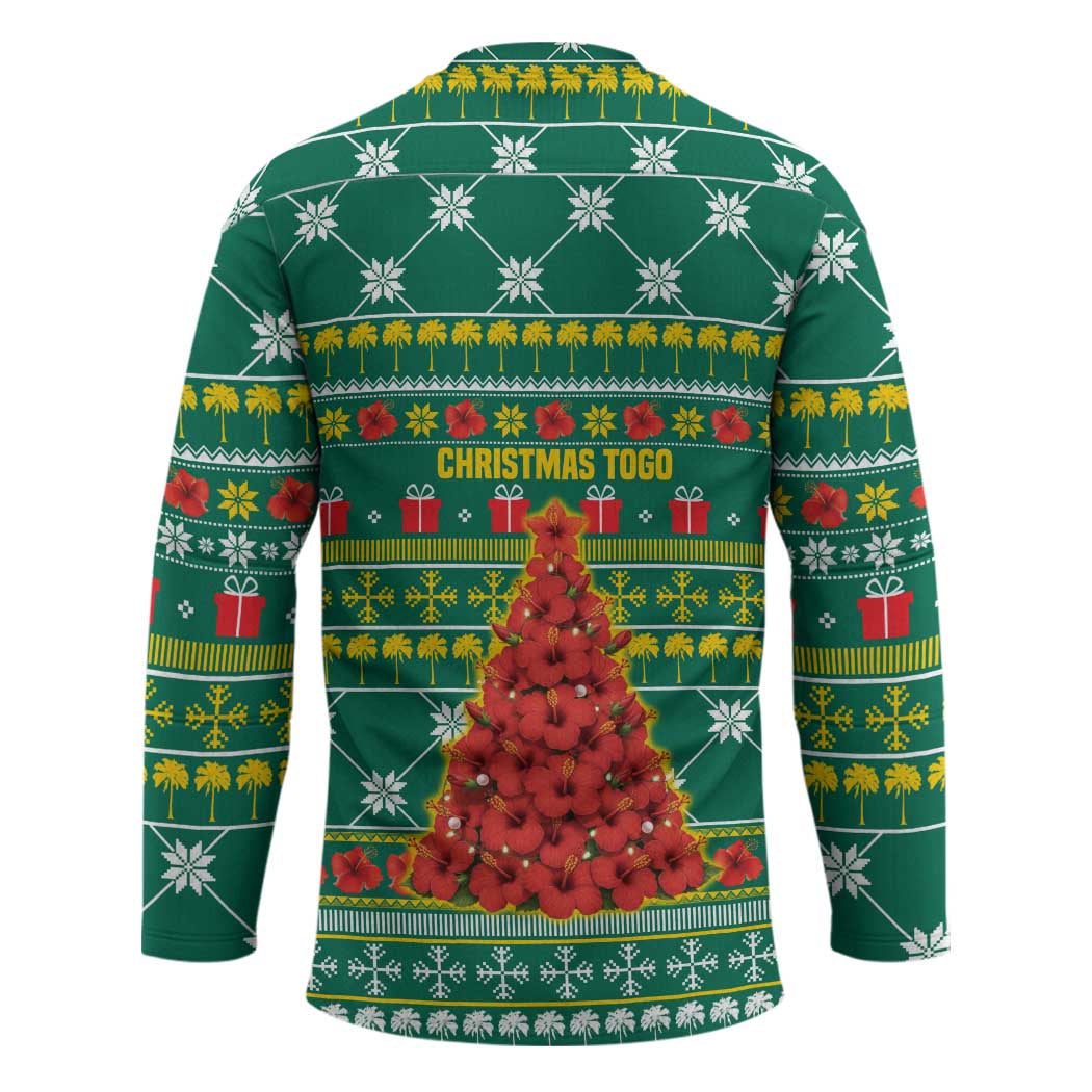 Togo Christmas Hockey Jersey with Santa Poinsettia Flower Tree Gifts and African Print Pattern - Wonder Print Shop