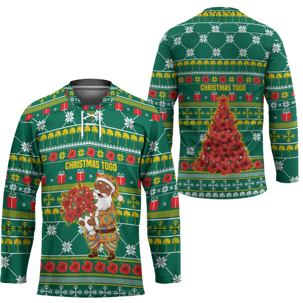 Togo Christmas Hockey Jersey with Santa Poinsettia Flower Tree Gifts and African Print Pattern - Wonder Print Shop
