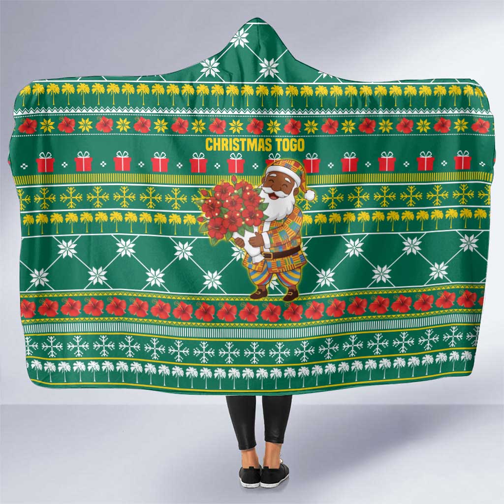 Togo Christmas Hooded Blanket with Santa Poinsettia Flower Tree Gifts and African Print Pattern - Wonder Print Shop