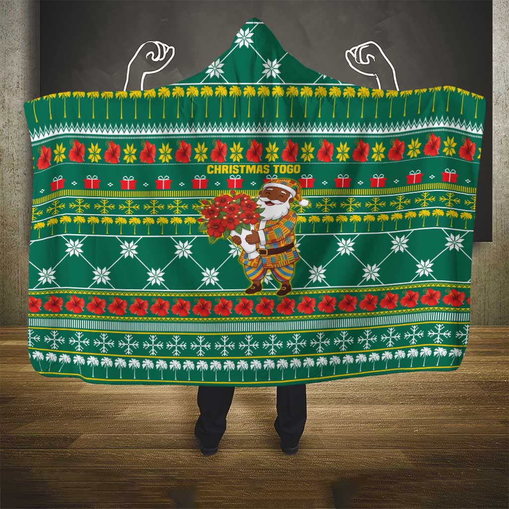 Togo Christmas Hooded Blanket with Santa Poinsettia Flower Tree Gifts and African Print Pattern - Wonder Print Shop