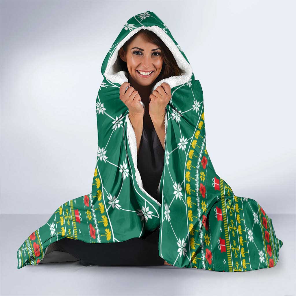 Togo Christmas Hooded Blanket with Santa Poinsettia Flower Tree Gifts and African Print Pattern - Wonder Print Shop