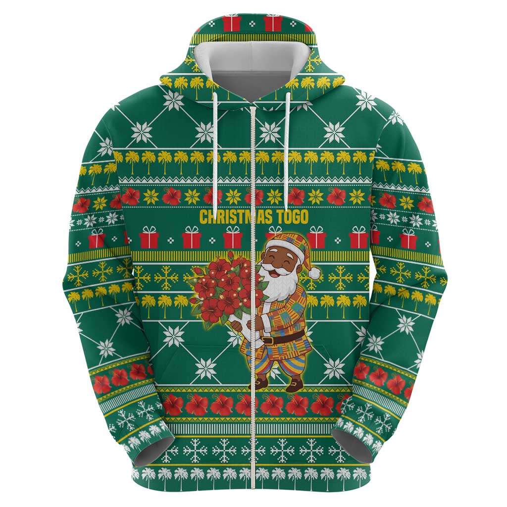 Togo Christmas Hoodie with Santa Poinsettia Flower Tree Gifts and African Print Pattern - Wonder Print Shop