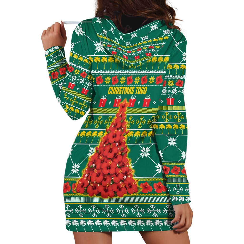 Togo Christmas Hoodie Dress with Santa Poinsettia Flower Tree Gifts and African Print Pattern - Wonder Print Shop