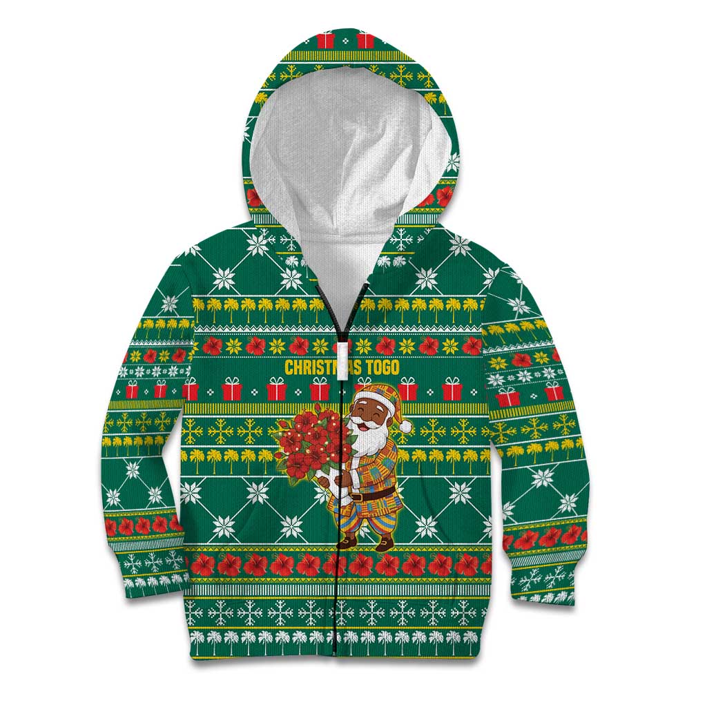 Togo Christmas Kid Hoodie with Santa Poinsettia Flower Tree Gifts and African Print Pattern - Wonder Print Shop