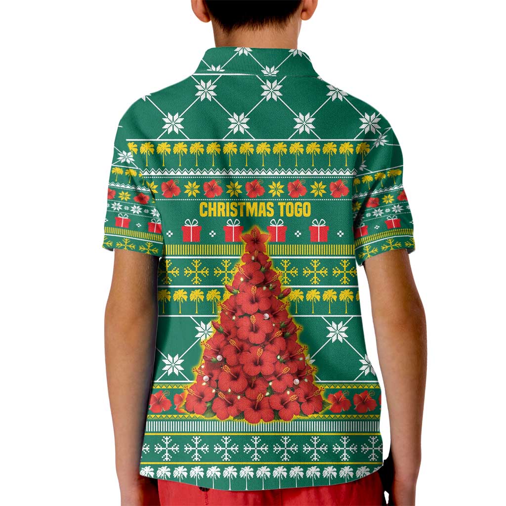 Togo Christmas Kid Polo Shirt with Santa Poinsettia Flower Tree Gifts and African Print Pattern - Wonder Print Shop