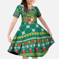 Togo Christmas Kid Short Sleeve Dress with Santa Poinsettia Flower Tree Gifts and African Print Pattern - Wonder Print Shop