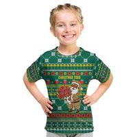 Togo Christmas Kid T Shirt with Santa Poinsettia Flower Tree Gifts and African Print Pattern - Wonder Print Shop