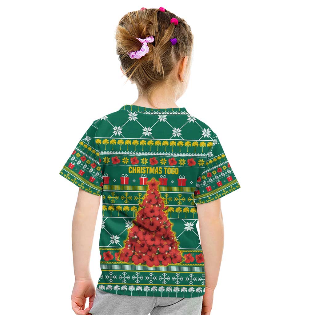 Togo Christmas Kid T Shirt with Santa Poinsettia Flower Tree Gifts and African Print Pattern - Wonder Print Shop