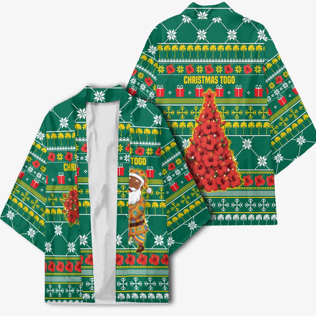 Togo Christmas Kimono with Santa Poinsettia Flower Tree Gifts and African Print Pattern - Wonder Print Shop