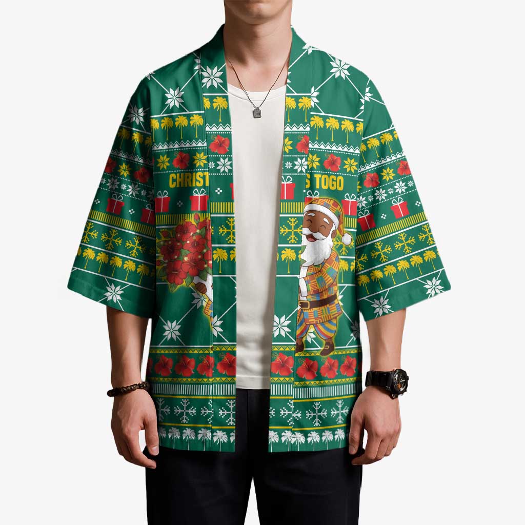 Togo Christmas Kimono with Santa Poinsettia Flower Tree Gifts and African Print Pattern - Wonder Print Shop