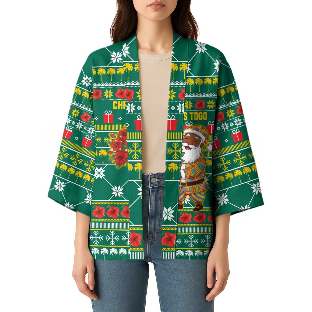 Togo Christmas Kimono with Santa Poinsettia Flower Tree Gifts and African Print Pattern - Wonder Print Shop