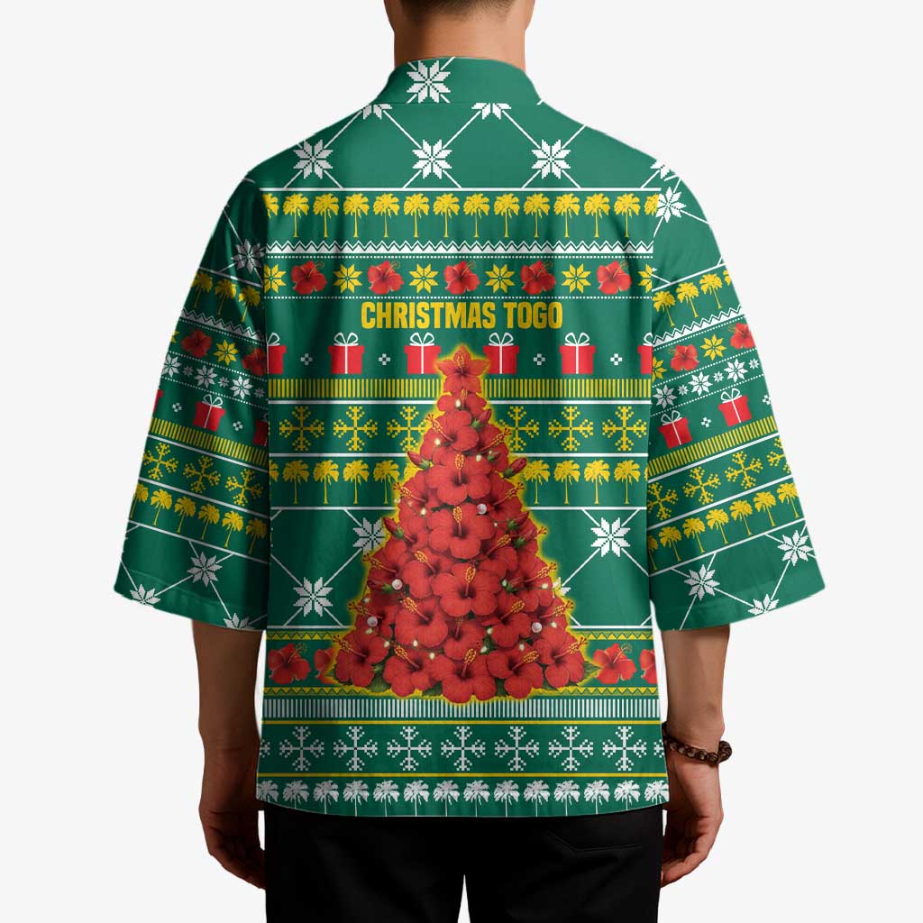 Togo Christmas Kimono with Santa Poinsettia Flower Tree Gifts and African Print Pattern - Wonder Print Shop