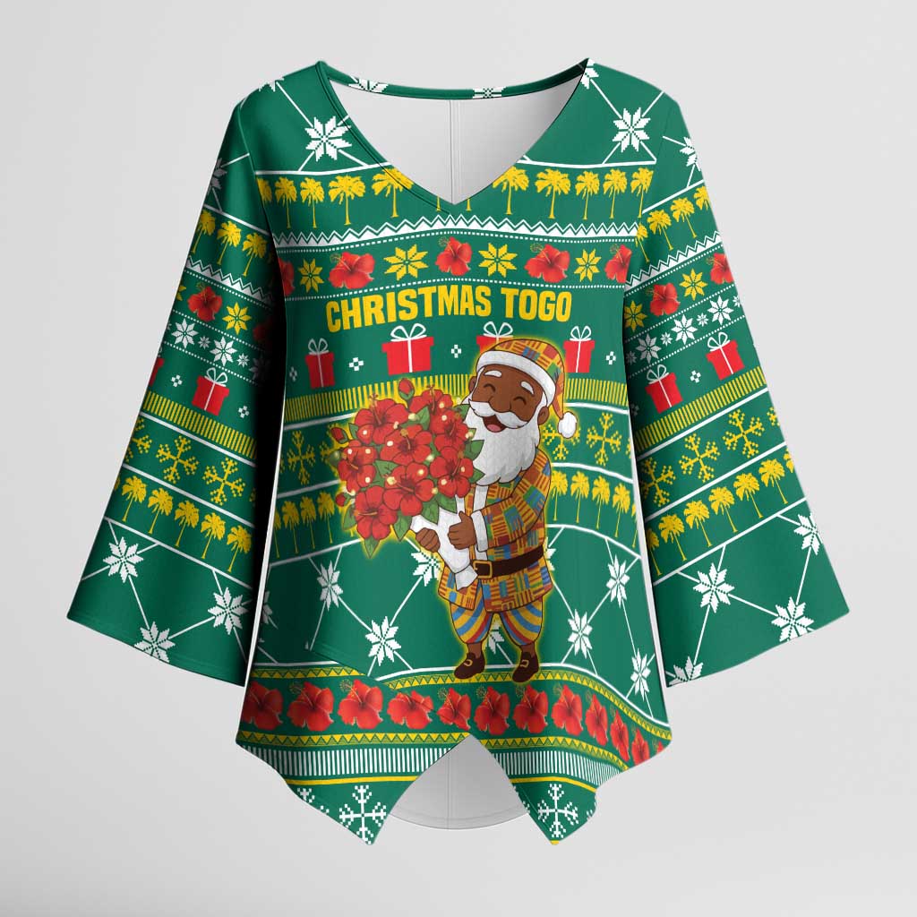 Togo Christmas Kimono Sleeve Blouse with Santa Poinsettia Flower Tree Gifts and African Print Pattern - Wonder Print Shop