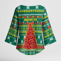 Togo Christmas Kimono Sleeve Blouse with Santa Poinsettia Flower Tree Gifts and African Print Pattern - Wonder Print Shop