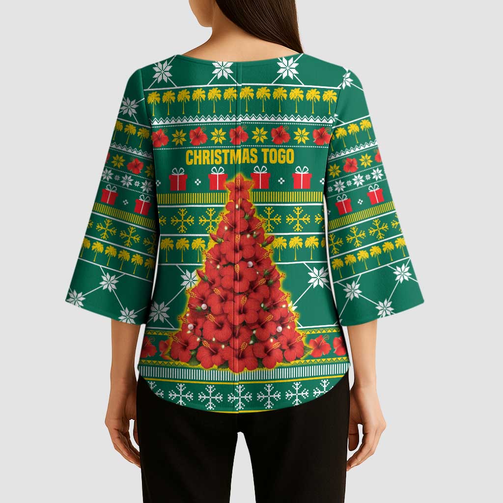 Togo Christmas Kimono Sleeve Blouse with Santa Poinsettia Flower Tree Gifts and African Print Pattern - Wonder Print Shop